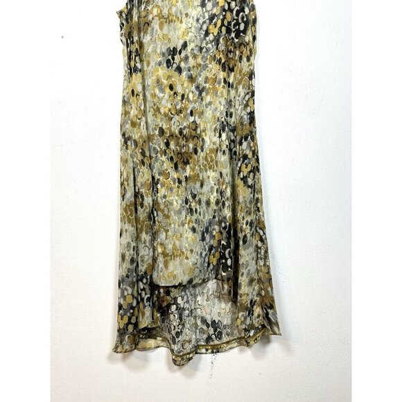 Melonie T Women’s 10 Boho Dress Sheer Sleeveless Midi Yellow Black Dot Artistic - Picture 3 of 12